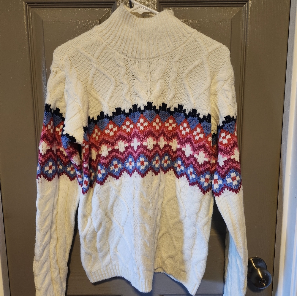 St John's Bay Mock Neck Sweater / Size Medium / Multi Fairisle